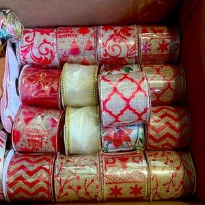 Destash box of ribbon.  17 unopened rolls of Christmas ribbon -plus more.